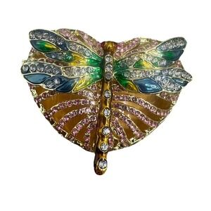 Cracker Barrel Jeweled Enameled Dragonfly Trinket Box‎ NEW